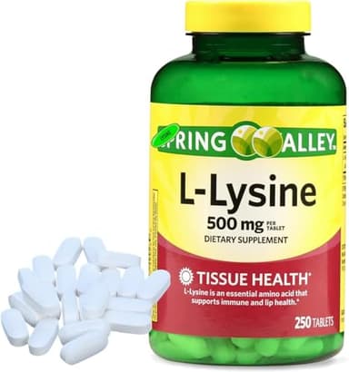 L Lysine 500mg Tablets, Super Lysine Immune Support & Healthy Skin, 250 Count (Pack of 1) Plus Sticker vsl
