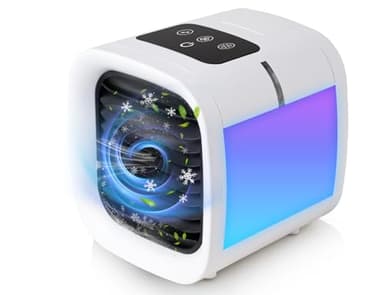 FANSEXPERT Evaporative Air Cooler, 5 Speeds, 2 Mist Settings, 12.5 floz Water Tank, 7-color Ambient Lights, Portable Space Cooler for Room, Office, Car, Camping
