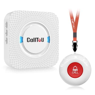 CallToU Caregiver Pager Wireless Call Button Nurse Alert System 500+ Feet for Home/Elderly/Patient/Disabled 1 Plugin Receiver 1 Waterproof Transmitter