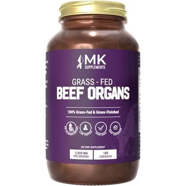 MK Supplements Grass Fed Beef Organ Supplement, Supports Whole Body Wellness, Nature Identical Blend of Liver, Heart, Spleen, Kidneys, Pancreas, Freeze-Dried, Non-GMO, 45 Servings (3,000 mg Each)