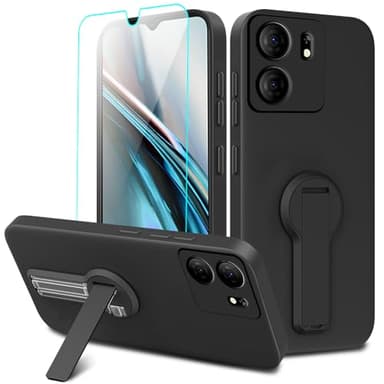 Case for BLU F5 5G / BLU View 5 B160V Phone Case with Glass Screen Protector, 360° Rotatable Folding hidden Kickstand/Stand Silicone TPU Shockproof Protective Cover Case for BLU View5 F5 2024 - Black