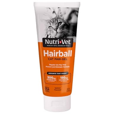 Nutri-Vet Hairball Paw Gel, Cat Hairball Remedy, Kitten Supplies, Hair Ball Relief for Cats, Fur Ball Remedy, Soybean & Coconut Oil, Salmon Flavor, 3 oz