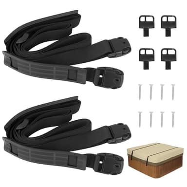 GDW Heavy Duty Hot Tub Cover Wind Straps FITS Most SPAS f Belts for Outdoor Spas Fixing Straps ，Bathtub Cover Windproof Strap Locks Adjustable Length 67"~116" Black, 9.5 Ft （ 2 PCS ）
