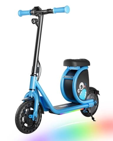 Hiboy JoyHaul Electric Scooter for Kids, Ages 4-10 – LED Neon Lights, 100W Brushless Motor, 56.16Wh Battery, Under-Seat Storage & Safety Brake, Blue