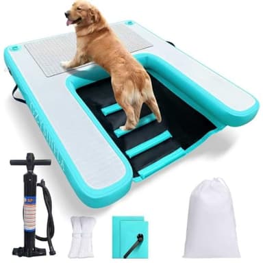 GZYSINFLA Inflatable Large Dog Water Ramp Float Floating Ramp-Swimming Pets Up to 200 Pounds Large Dogs-Inflatable Stairs for Boats, Docks, with Pump/Rope/Repair Kit - PVC Anti-Slip Fabric