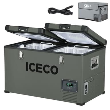 ICECO VL60 12V Dual Zone Portable Freezer, 63Qt 12 Volt Refrigerator Powered by SECOP, 0°-50°F, 12/24VDC&110-240VAC, 12v Fridge Electric Cooler Refrigerator For Car&Indoor, with Extension DC Cable
