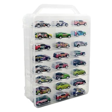 Adevar Double Sided 1/64 Scale Toy Car Storage Case Compatible with Matchbox Car Hot Wheels Storage Case,46 Slot Transparent Organizer for 48 Toy Cars,Case Only