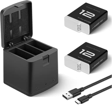 Topwowe 2 Packs 1800mAh Batteries for GoPro Hero 12 with 3 Channel Battery Charging Station Compatible with GoPro Hero 12, 11, 10, 9 Black Camera (2 Batteries & 1 Charger)