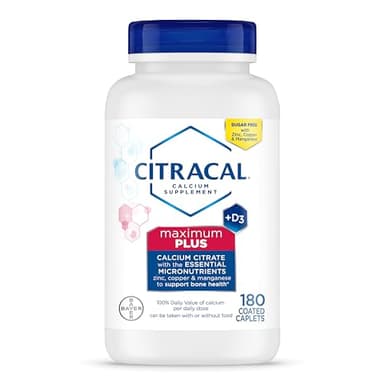 Citracal Maximum Plus Calcium Supplement - Calcium Citrate with Vitamin D3, Zinc, & Essential Minerals for Bone Health Support, Ages 12+, 180 Count (Packaging May Vary)