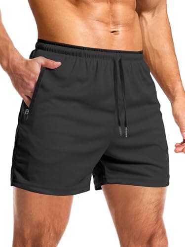 Aolesy Mens Workout Shorts 5 Inch Linerless Gym Athletic Shorts Quick Dry Lightweight Running Shorts for Men with Zipper Pockets Black