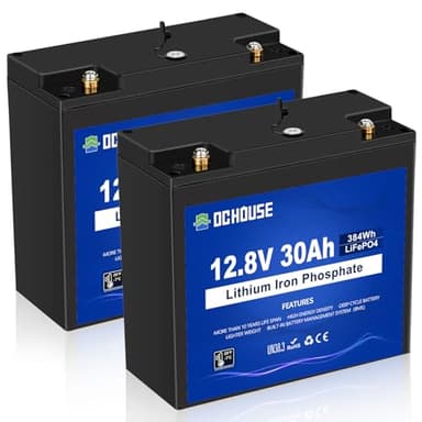 DC HOUSE 2 Pack 12V 30Ah LiFePO4 Lithium Battery with DC Port, Low Temp Cut-Off, 4000+ Deep Cycle Rechargeable Battery, for Trolling Motor, Lighting, Solar, Camping, Ham Radio, Ride on Toy