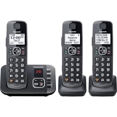 Panasonic DECT 6.0 Expandable System, Cordless Phones With Answering Machine and Call Blocking - 3 Cordless Phones 3 Handsets - KX-TGE633M (Metallic Black)