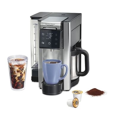 Hamilton Beach FlexBrew Advanced 5-in-1 Thermal Programmable 12 Cup Drip and Single Serve Hot & Iced Coffee Maker, Movable 60oz. Water Reservoir, Use Pod Packs and Grounds, Fast Brewing, Black (49929)
