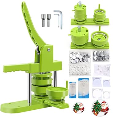 MK.Bear Button Maker Machine - Multiple Sizes 1.25in+2.25in, Kit for DIY Gifts, Button Press Machine with Free 200PCS 32-58mm Supplies & 2 Circle Cutter
