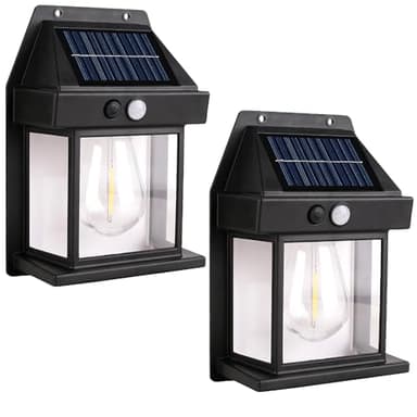Solar Wall Lights Outdoor [2 Pack] Dusk to Dawn Solar Motion Lights Outdoor, Waterproof, 3 Lighting Modes, Wall Mount Light Sconces For Outside Patio Fence Yard Garage (BLACK-1 BULB, 2 PACK STANDARD)