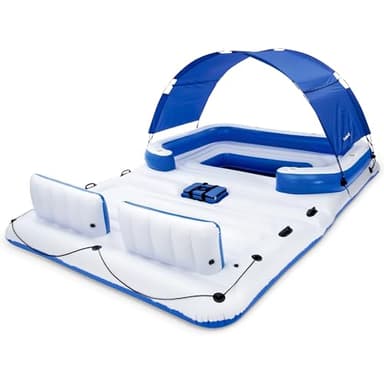 Bestway Hydro-Force Tropical Breeze 6 Person Inflatable Party Island Water Float Lounger with 6 Cup Holders, Backrests, and Detachable Sun Shade