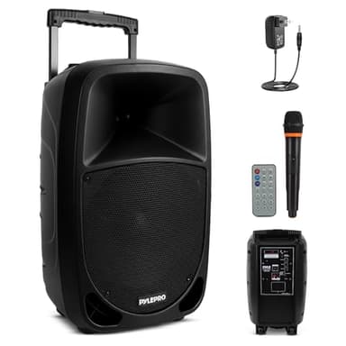 Pyle PSBT105A - 1000W Portable Bluetooth PA Speaker, 10'' Subwoofer, UHF Wireless Mic, MP3/USB/SD, Rechargeable Battery, LED Battery Indicator Lights, Black