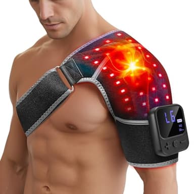 RELEXNOW Cordless Red Light Therapy for Shoulder with Massage, 5000mAh Battery Portable Red Light Therapy for Shoulders & Joint Comfort Wearable Shoulders Massage Wrap