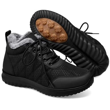 SHIBEVER Black Snow Boots for Women Winter Fur Lined Booties Waterproof Warm Anti-Slip Ankle Outdoor Casual Walking Shoes Size 8