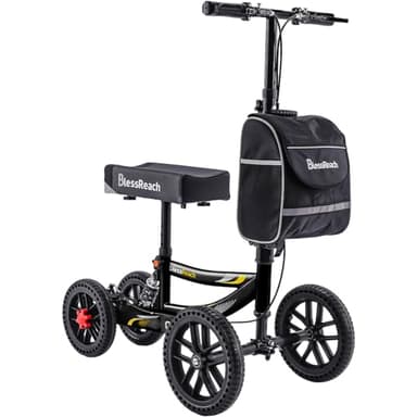 Knee Scooter, 300lbs Capacity, 13" Big PU Seat, Disc Brake Knee Walker, All Terrain Foldable Knee Scooter Walker with Bag for Foot Injuries Compact Crutches Alternative (Black)
