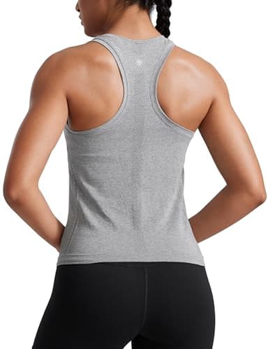 CRZ YOGA Womens Seamless Racerback Tank Scoop Neck Breathable Running Workout Tops Athletic Gym Sleeveless Shirts Slate Grey Marl Medium