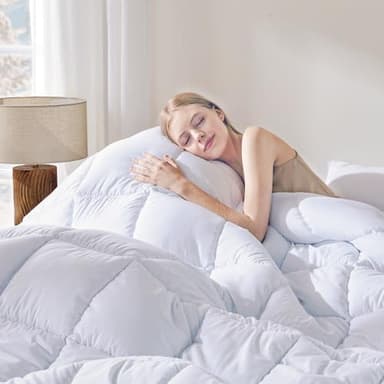 DOWNCOOL Comforters Queen Size, Duvet Insert, White All Season Duvet, Lightweight Quilt, Down Alternative Hotel Comforter (White, Queen 88x92 Inches)
