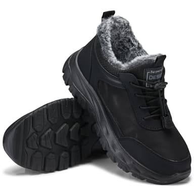 SHIBEVER Women Winter Snow Boots: Black Waterproof Slip on Fur Ankle Boot for Womens Insulated Warm Lace up Outdoor Shoes Size 8