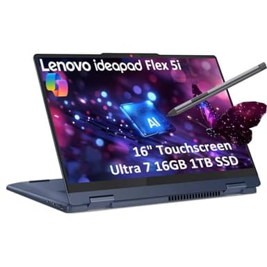 Lenovo IdeaPad Flex 5i 2-in-1 Laptop (16" FHD+ Touchscreen, Intel Ultra 7 Gen 2 255U, 16GB RAM, 1TB SSD, Digital Pen, 12-Core(> i7-1355u)) AI PC for Creator, Designer, IR Webcam, Backlit, Win 11 Home