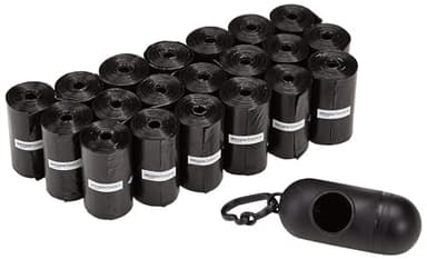 Amazon Basics Dog Poop Leak Proof Bags with Dispenser and Leash Clip, Unscented, 300 Count, 20 Pack of 15, Black, 13 x 9 Inch