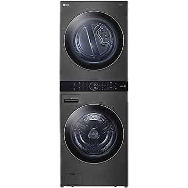 LG WashTower Stacked Smart Laundry Center 4.5 Cu.Ft. Front Load Washer & 7.4 Cu.Ft. Electric Dryer in Black Steel w/Steam WKEX200HBA
