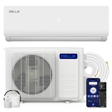 DELLA Vario Series 18000 BTU Wifi Mini Split AC Work with Alexa 21 SEER2 Cools Up to 1000 Sq.Ft Energy Efficient Ductless Inverter System with 1.5 Ton Heat Pump Pre-Charged & 16.4ft Installation Kit
