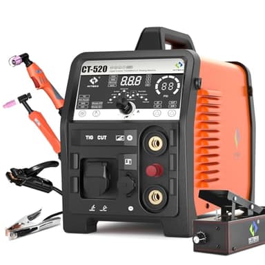 HITBOX Tig Welder Plasma Cutter Combo, 4 in 1 110/220V 200A Pulse TIG/HF TIG/Stick with Foot Pedal, 50A 2T/4T Non-Touch Pilot Arc Air Plasma Cutting Machine with Air Pressure Display, Large Display