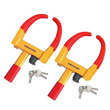 KAYCENTOP Universal Wheel Lock, Security Trailer Wheel Lock, Tire Lock Anti Theft for Trailers Golf Cart SUV Boat ATV Motorcycle Camper, 2 Packs with 6 Alike Keys (Yellow-Red)
