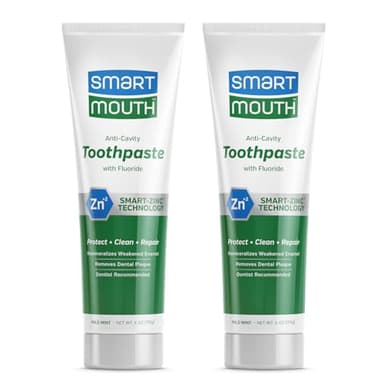 SmartMouth Premium Zinc Ion Toothpaste - Whitening - with Fluoride - Refreshing, Anti-Cavity Toothpaste for Adults - Strengthens Enamel - Mild Mint Flavor, 6 oz (2 Pack)