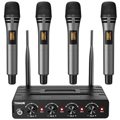 TONOR Wireless Microphones System with 4x10 Channels Cordless Handheld Microfono Inalambrico, 60 m/200FT UHF Range, Mics with Stable Signal Transmission for Karaoke Singing Party Church Wedding