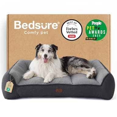 Bedsure SupportMax™ XL Orthopedic Dog Beds Large Sized Dog - As Seen on TV Extra Thick Supportive Dogs Couch with Waterproof Washable Cover, Extra Large Comfort Pet Sofa with Soft Sherpa, Grey, 42"
