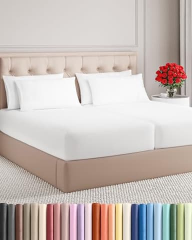 Split King Sheets Set 7 Piece - Includes 4 Pillowcases - Bed Sheets Split King - Soft Hotel Luxury Bedding - Cooling, Comfy & Breathable - 1 Flat & 2 Fitted & 4 Pillowcases w/ Deep Pockets - White