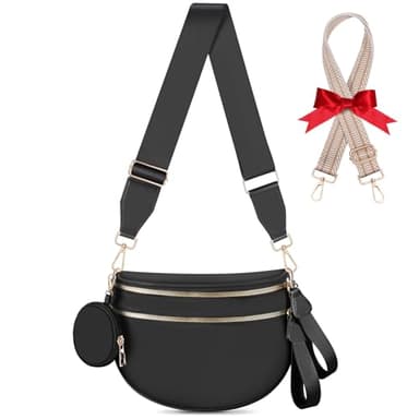 Bum Bags for Women Checkered Crossbody Bag with Removable Wallets Large Nylon Belt Purse Fanny Packs, Bonus with a Extra Strap