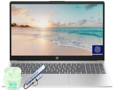 HP 15.6" FHD Business & Student Laptop Computer, 16GB RAM 256GB SSD, 8-Cores Intel Core i3 Processor, Windows 11 with PLUSERA Earphones & 8-in-1 Hub Included, Fingerprint Reader, Natural Silver
