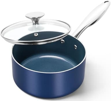 MICHELANGELO 2 Quart Saucepan with Lid, Nonstick Ceramic Sauce Pan with Stainless Steel Handle, 2 Qt Saucepan with Lid Induction Compatible, Oven Safe, Blue