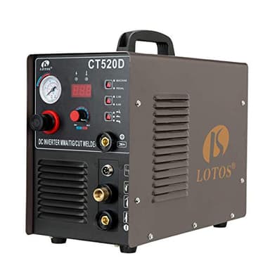 LOTOS CT520D 50 AMP Air Plasma Cutter, 200 AMP Tig and Stick/MMA/ARC Welder 3 in 1 Combo Welding Machine, 5/8 Inch Clean Cut, Brown