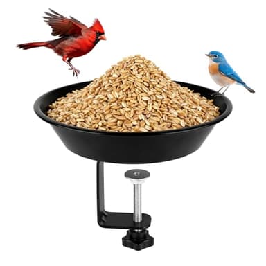 Balcony Bird Feeder for Deck Railing, BOLITE Deck Mounted with Seed Tray for Outdoors, Adjustable Heavy Duty Sturdy Steel, Garden Decoration, Black, Gifts for Men Women