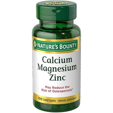 Nature's Bounty Calcium Magnesium & Zinc Caplets, Immune & Bone Health, Daily Supplement, 1000mg Calcium, 400mg Magnesium, 600 IU Vitamin D, Gluten Free, 100 Caplets