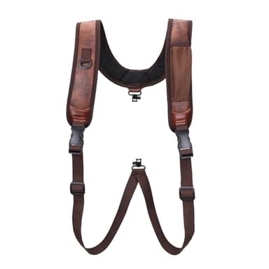 TOURBON PU Leather Backpack Style Rifle Sling with Swivels, Double Shoulder Strap with Pocket Knife Pouch, Adjustable Gun Sling for Hunting and Shooting