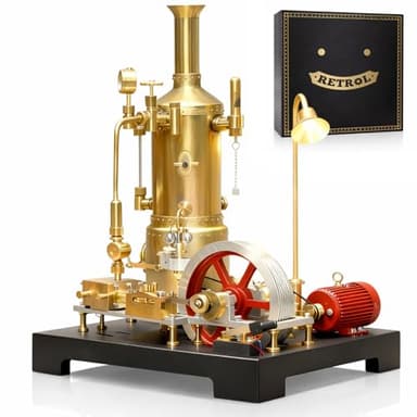 Retrol SE-03 Working Steam Engine Model Kit, 38PCS Stationary Mill Engine with Boiler Generator and Lamp Stand, Vintage Steampunk Mechanical Display for Demonstration and Collection