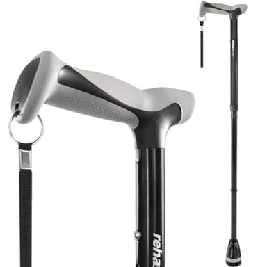 Rehaescort Walking Cane, Folding, Adjustable, Lightweight, Walking Canes for Men & Women, Soft Ergonomic Handle, Heavy Duty All Terrain Tip, Walking Sticks for Seniors & Adults with Travel Bag