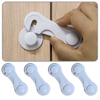 Cabinet Door Locks for Baby Proofing and Child Safety, 4 Pack Childproof Cabinet Locks with Adhesive for Drawer Cupboards Fridge Closet and Pantry, Child Proof Latch for Protecting Kids (White-4PCS)