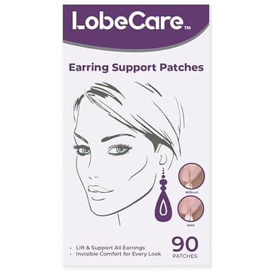 LobeCare - Clear Ear Lobe Support Patches for Earrings - Comfortable and Hypoallergenic Earring Backs for Droopy Ears - Prevents Stretching and Tearing - 90 Patches