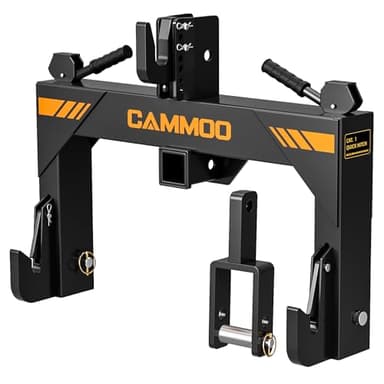 CAMMOO 3-Point Quick Hitch with 2" Receiver＆Extra Versatile Adapter, Adaptation to Category 1, No Bushing Required, 3000LBS Lift Capacity, 5 Level Adjustable Bolt &Reinforcing Rib Design (Black)