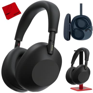 Sony WH-1000XM6 Best Wireless Noise Canceling Headphones, Black Bundle with Deco Gear Pro Audio Headphone Stand in Matte Black/Red